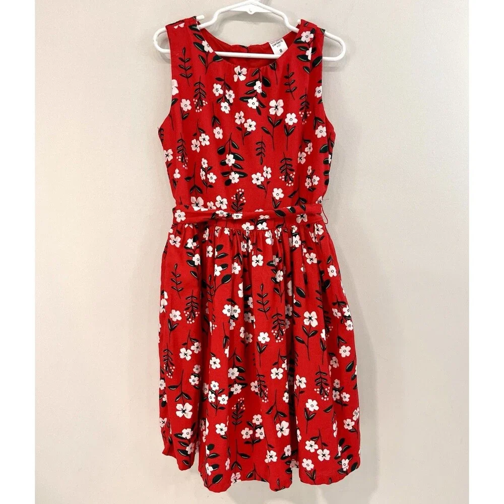 Carter's Red W/White Flowers Sleeveless Toddler Girls Size 8